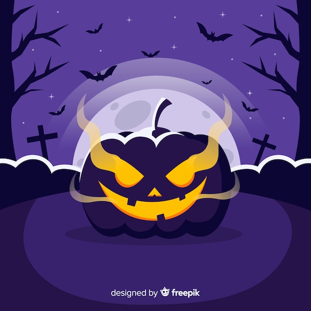 Creepy halloween background with flat design