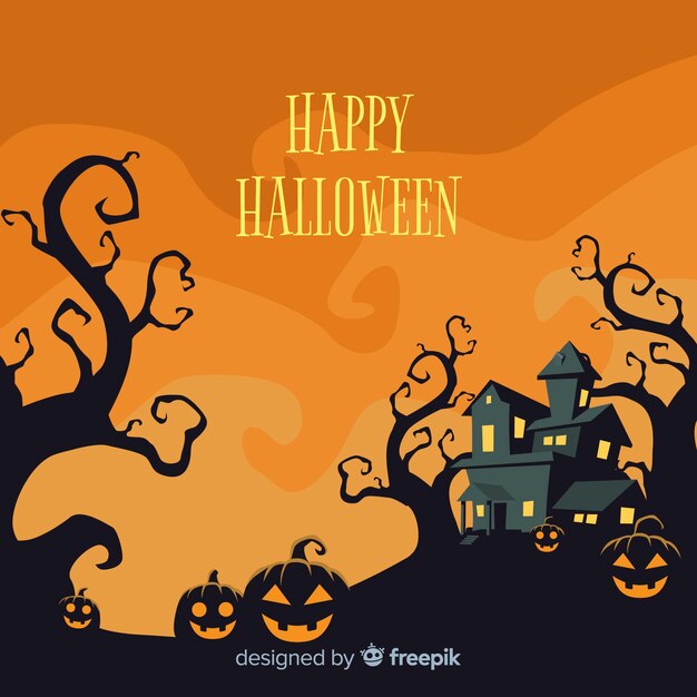 Creepy halloween background with flat design