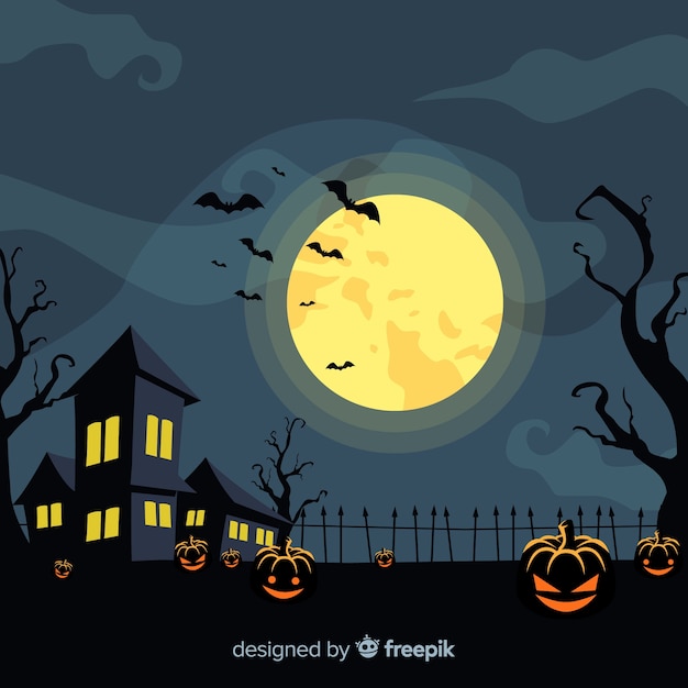 Free Vector creepy halloween background with flat design