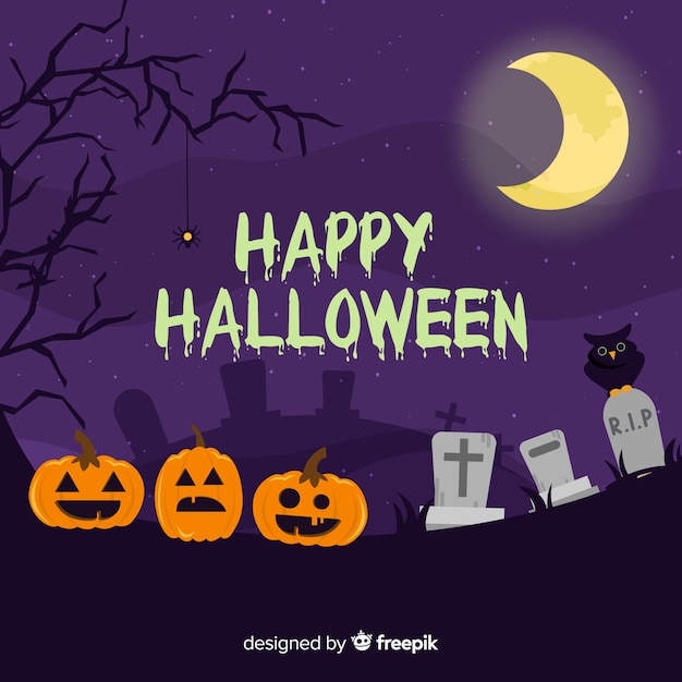 Creepy halloween background with flat design