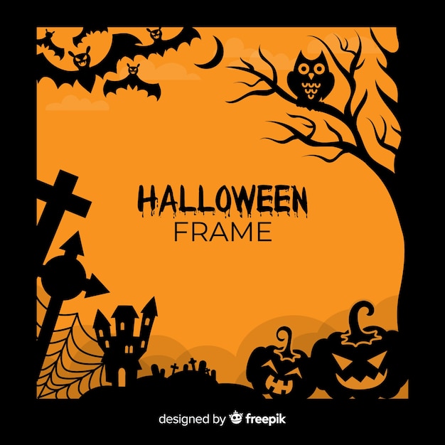 Creepy halloween frame with flat design