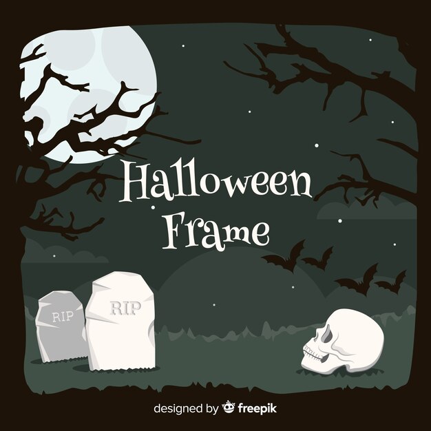 Creepy halloween frame with flat design