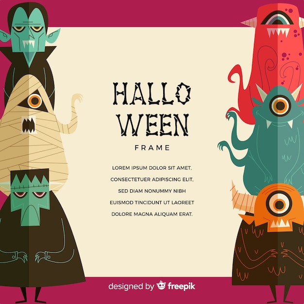 Creepy halloween frame with flat design