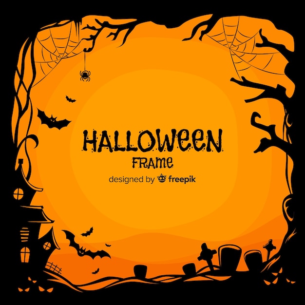 Free Vector creepy halloween frame with flat design