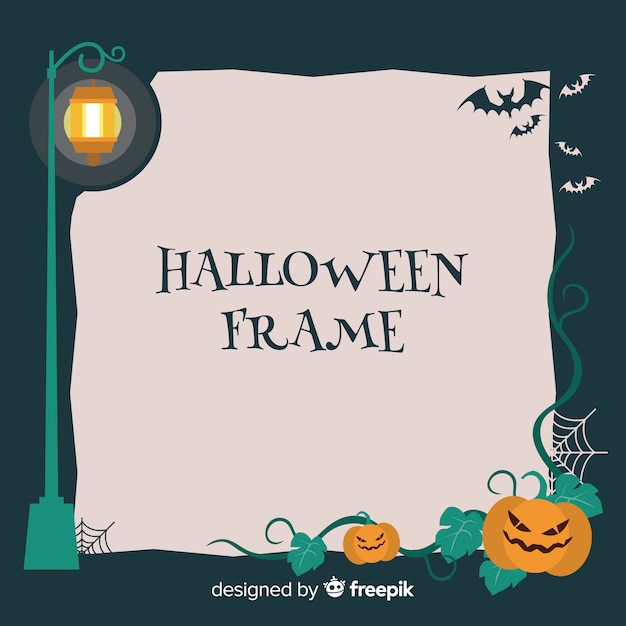 Creepy halloween frame with flat design