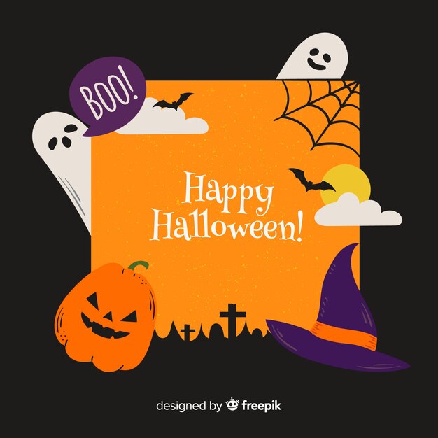 Creepy halloween frame with flat design