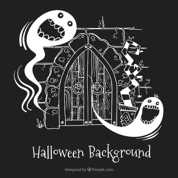 Creepy halloween ghosts with black background