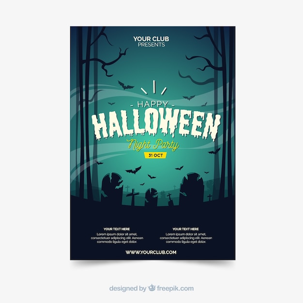 Free vector creepy halloween party poster template with flat design