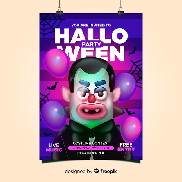 Creepy halloween party poster template with realistic design