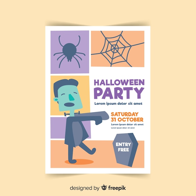 Creepy halloween party poster with flat design