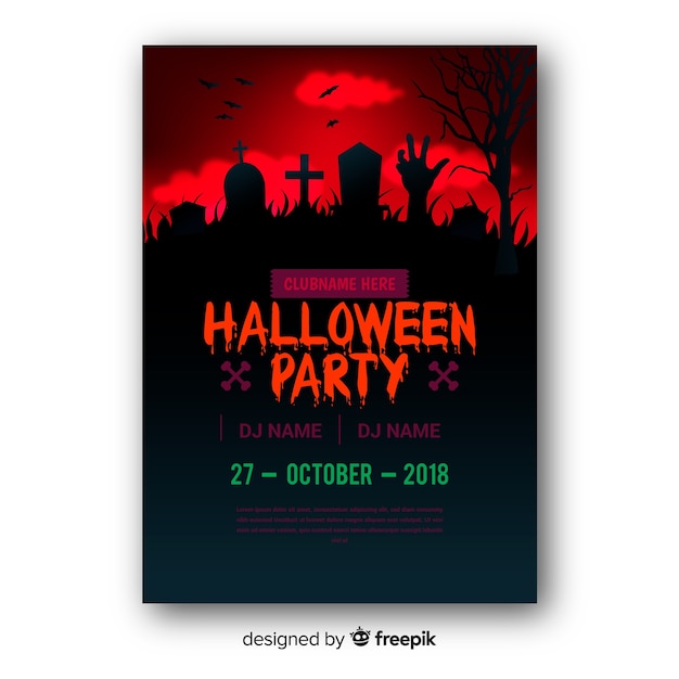 Creepy halloween party poster with realistic design