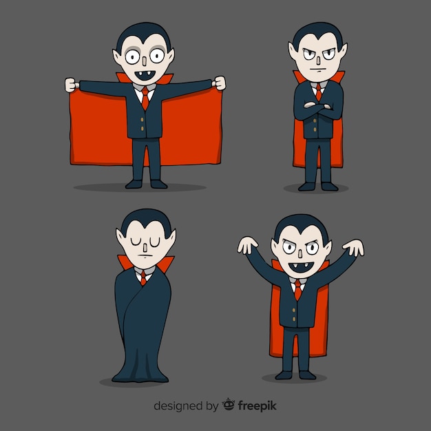 Creepy hand drawn vampire character collection