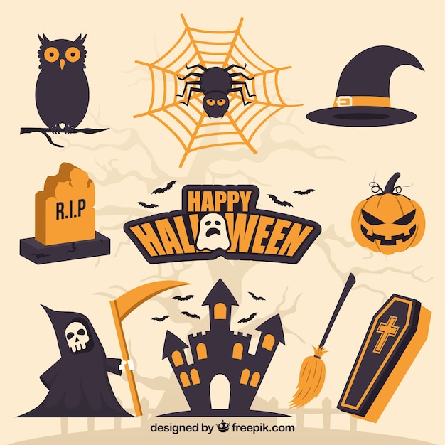 Free Vector creepy pack of flat halloween elements