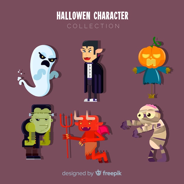 Creepy set of halloween characters with flat design