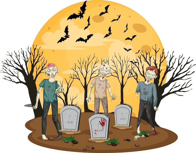 Free Vector creepy zombies at graveyard scene