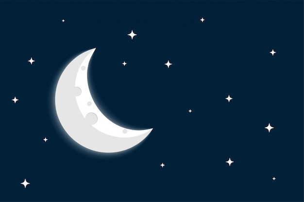 Crescent moon and stars on clear sky background