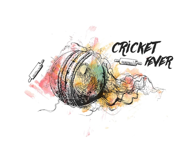 Cricket ball with bell freehand sketch graphic design vector illustration