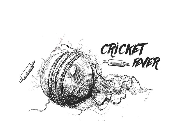 Cricket ball with bell freehand sketch graphic design vector illustration