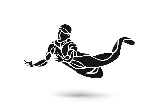 Cricket Sportsman Playing Match Dive to Catch Vector illustration