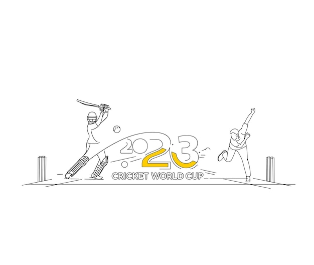 Free Vector cricket world cup 2023 batsman and bowler playing cricket championship background