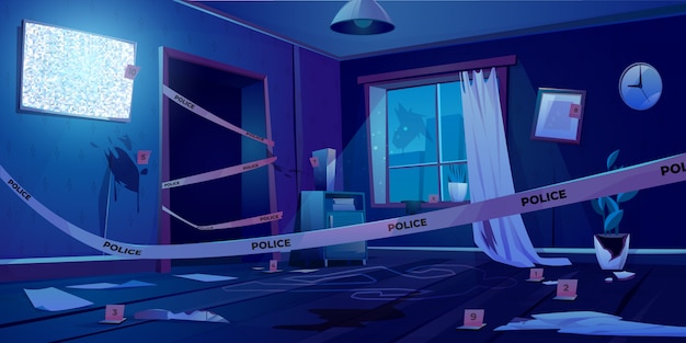 Free Vector crime scene at night, murder place in dark room