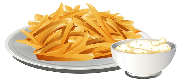 Free Vector crispy french fries with creamy dip