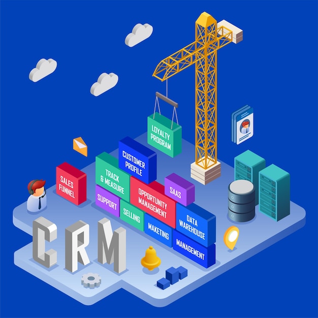 Free Vector crm isometric concept with customer loyalty building and management symbols vector illustration