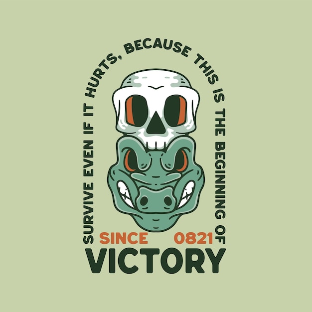 Crocodile With Skull Illustration Retro style for t-shirt design