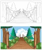 Free vector crossing the wooden bridge illustration