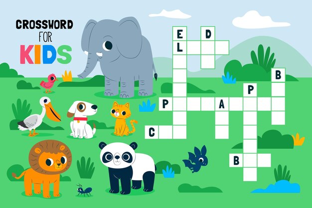 Crossword in english for children with animals