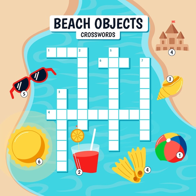 Free Vector crossword in english for kids with beach elements