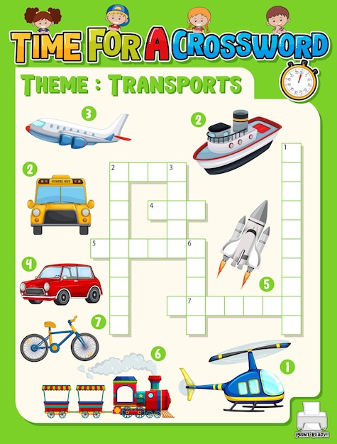 Crossword puzzle game template about transportation