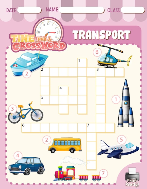 Crossword puzzle game template about transportation