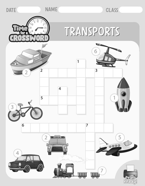 Crossword puzzle game template about transportation