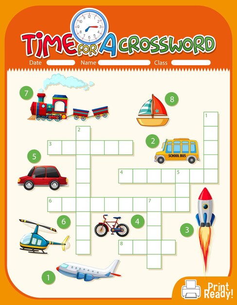 Crossword puzzle game template about transportation