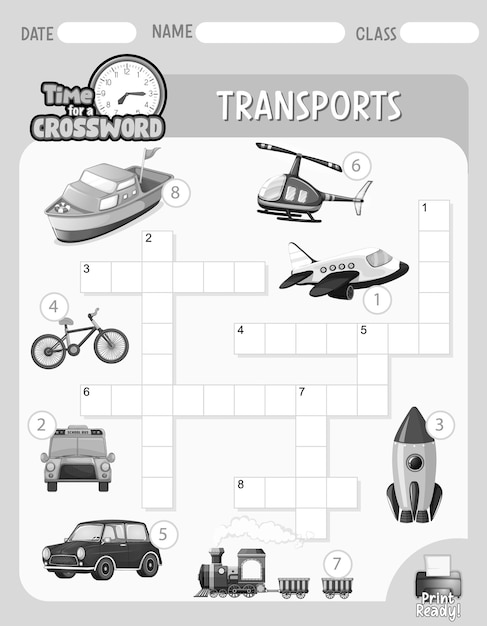 Crossword puzzle game template about transportation