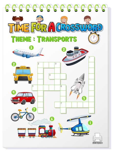 Crossword puzzle game template about transportation