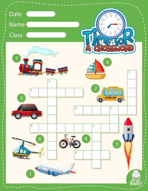 Crossword puzzle game template about transportation