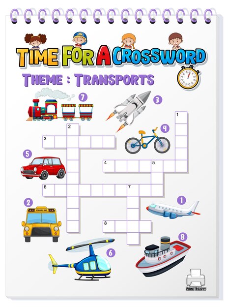 Crossword puzzle game template about transportation