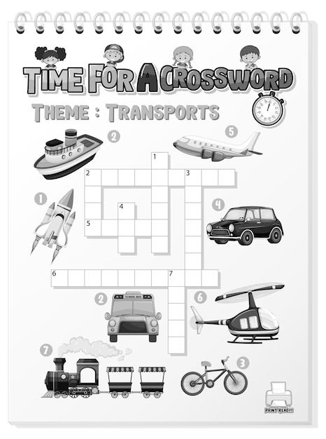 Free vector crossword puzzle game template about transportation