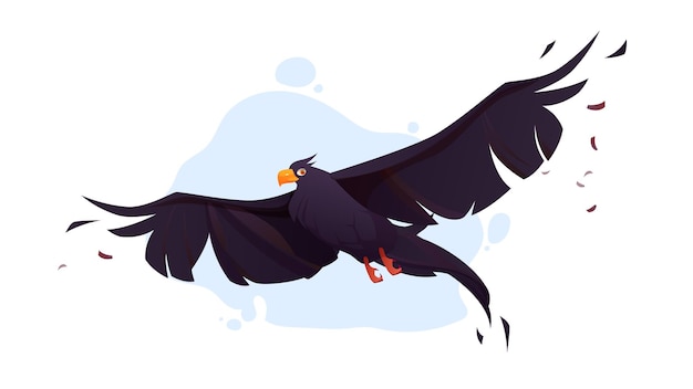 Free Vector crow with black wings fly in blue sky