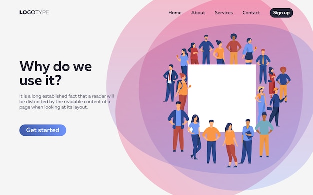 Crowd of diverse people standing together. Landing page or web template