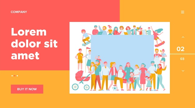 Free Vector crowd of happy people with blank placard flat illustration.