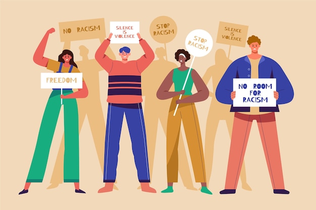 Free Vector crowd of people with placards discrimination concept