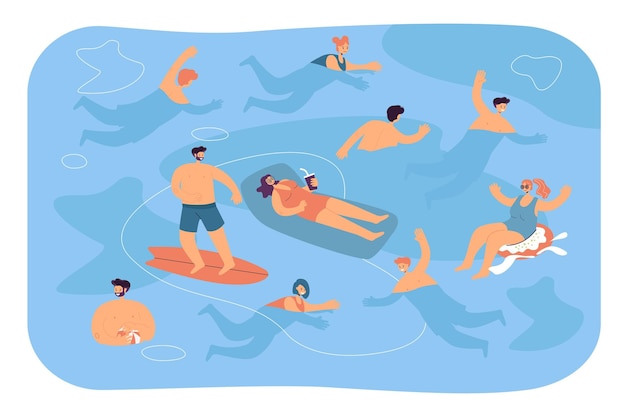 Free Vector crowd of tourists swimming and bathing in sea water