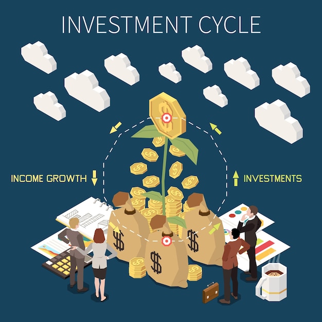 Free Vector crowdfunding and fundraising isometric concept with money investment cycle vector illustration