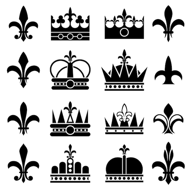 Crown and fleur de lis icon set