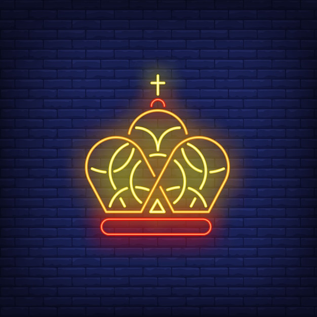 Free Vector crown with cross neon sign