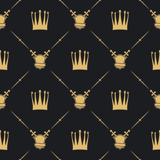 Free Vector crown with sword and shield seamless pattern. decoration background, 