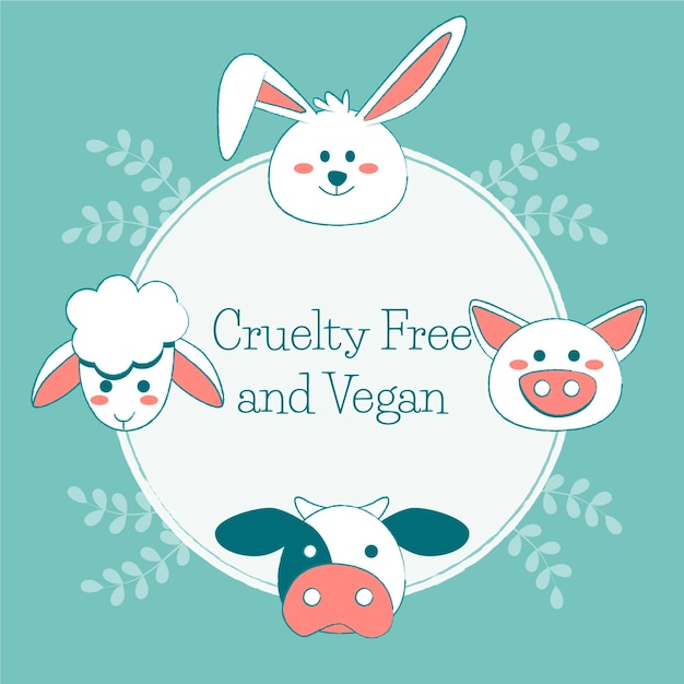 Free Vector cruelty free and vegan message next to drawn animals